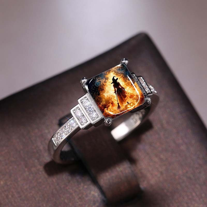 Witch Silhouette Square Ring