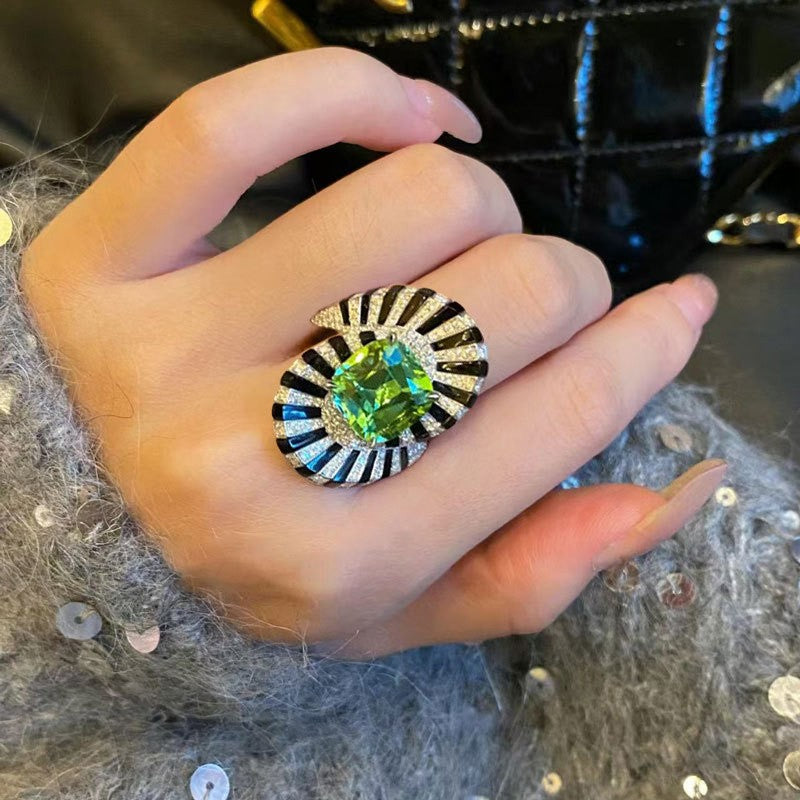 Green Square Statement Ring