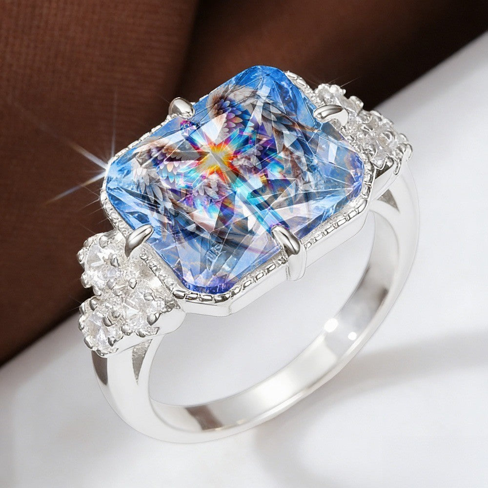 Iridescent Angel Wing Geometric Ring