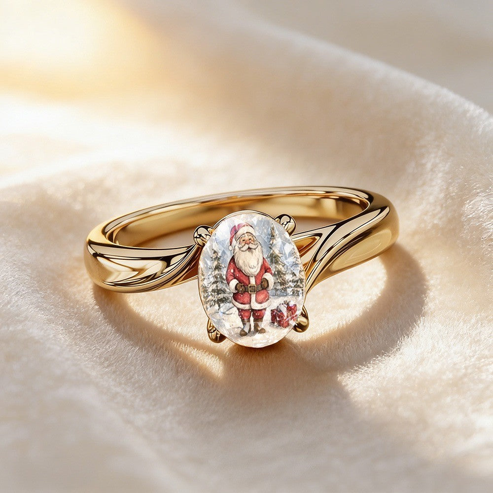 Santa Claus Winter Scene Oval Ring
