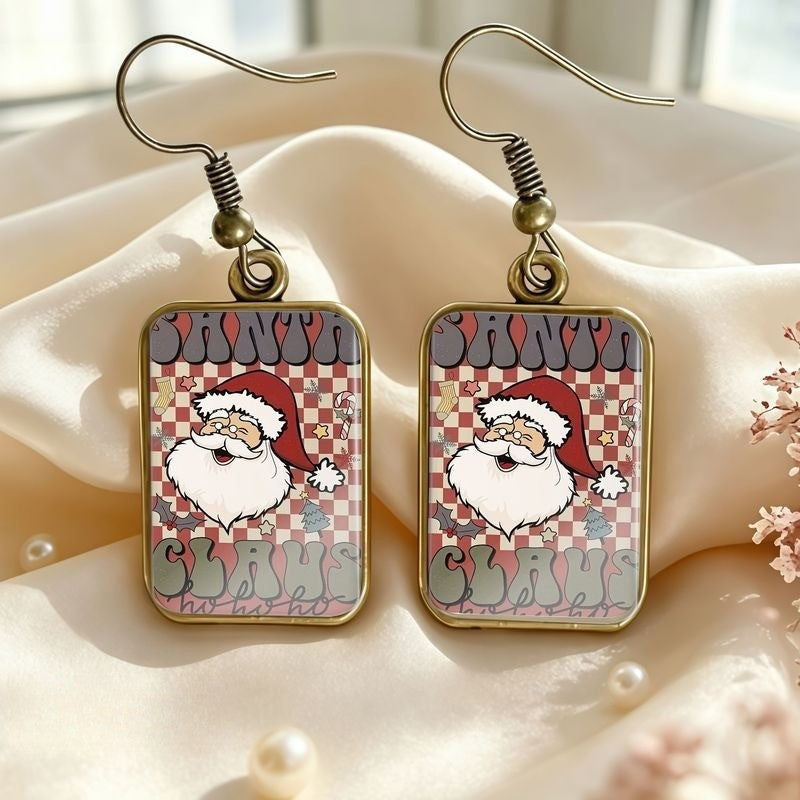 Santa Claus Checkered Drop Earrings