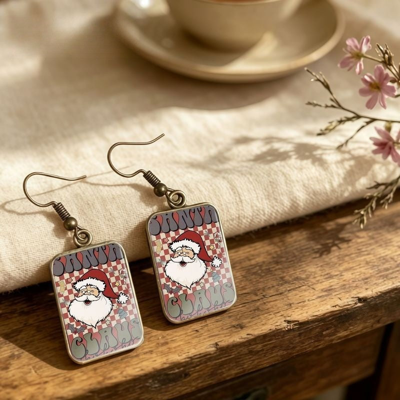 Santa Claus Checkered Drop Earrings