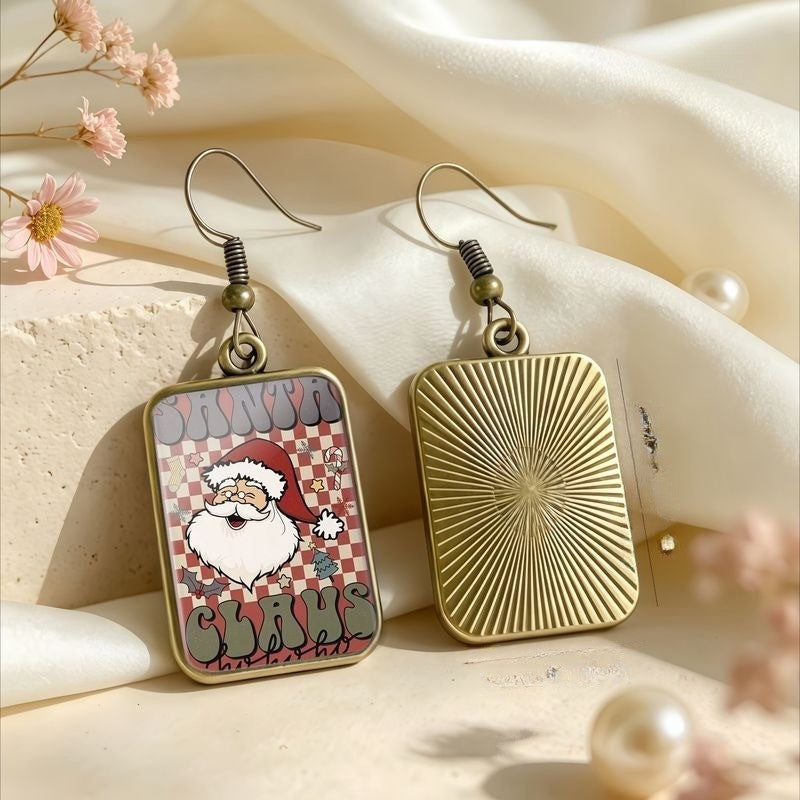 Santa Claus Checkered Drop Earrings