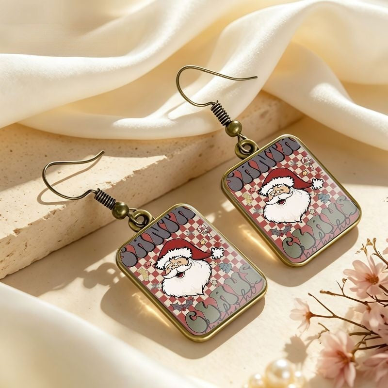 Santa Claus Checkered Drop Earrings