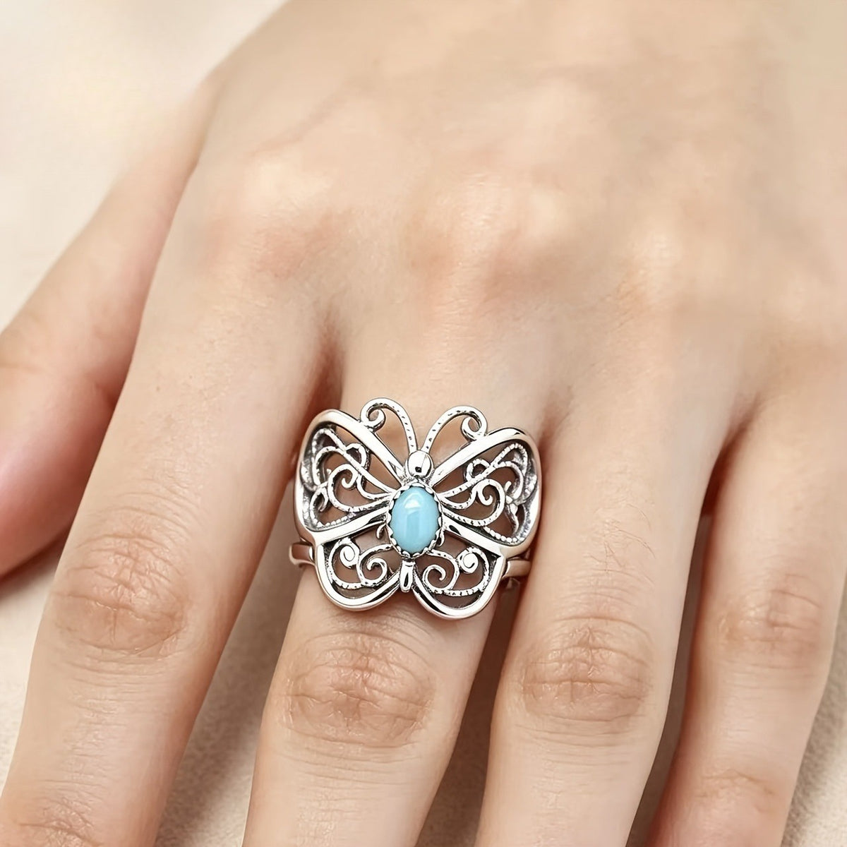 Turquoise Filigree Butterfly Ring