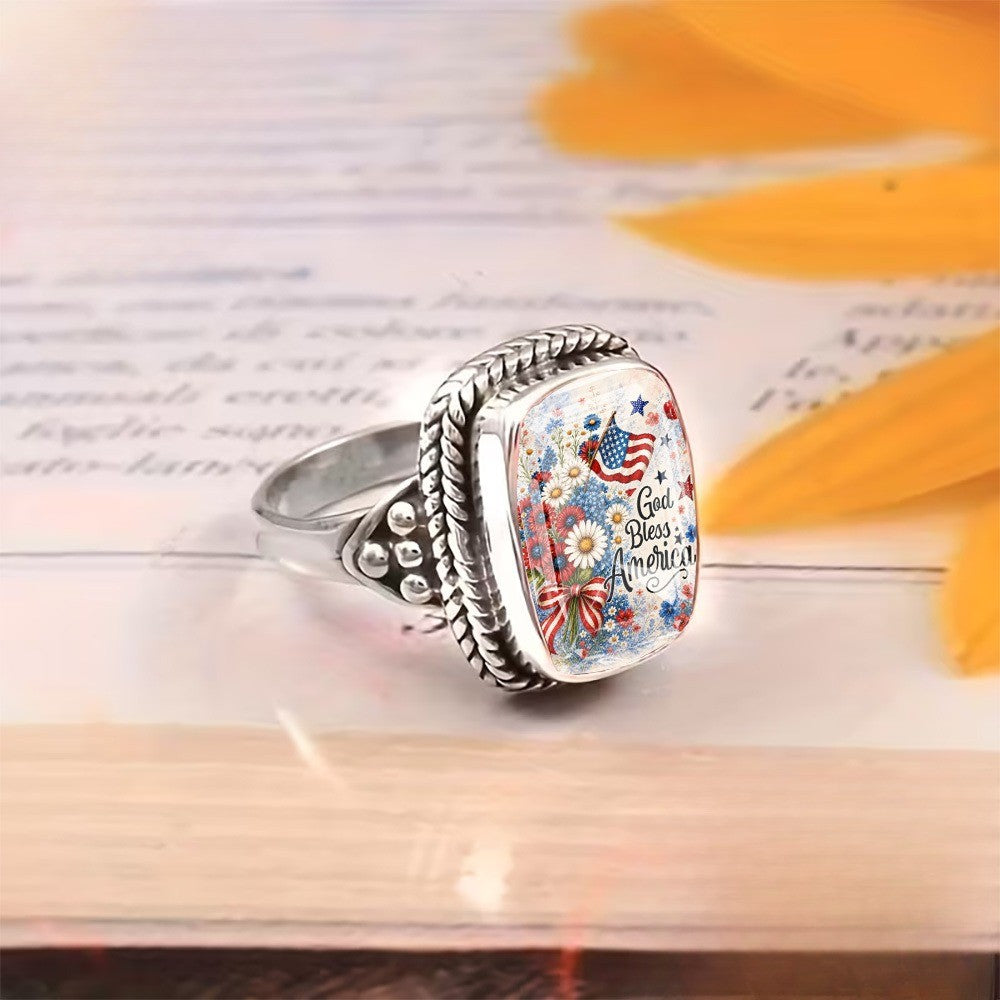 Patriotic Floral Square Ring