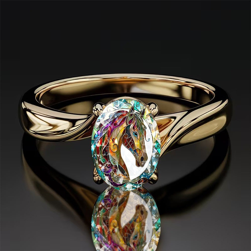 Colorful Horse Oval Ring