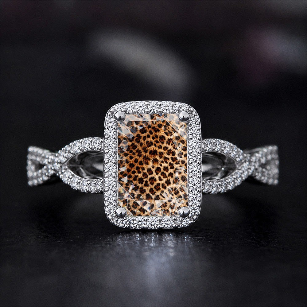 Textured Leopard Print Square Ring