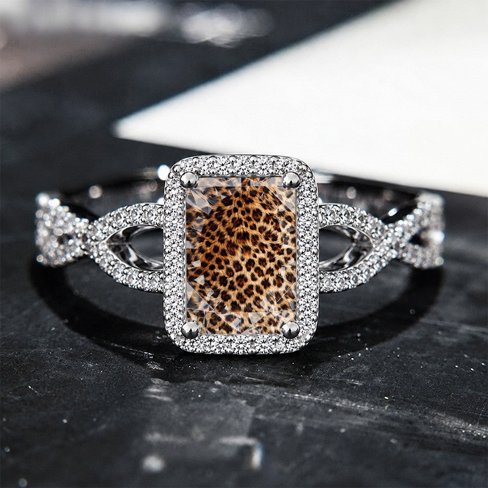 Textured Leopard Print Square Ring