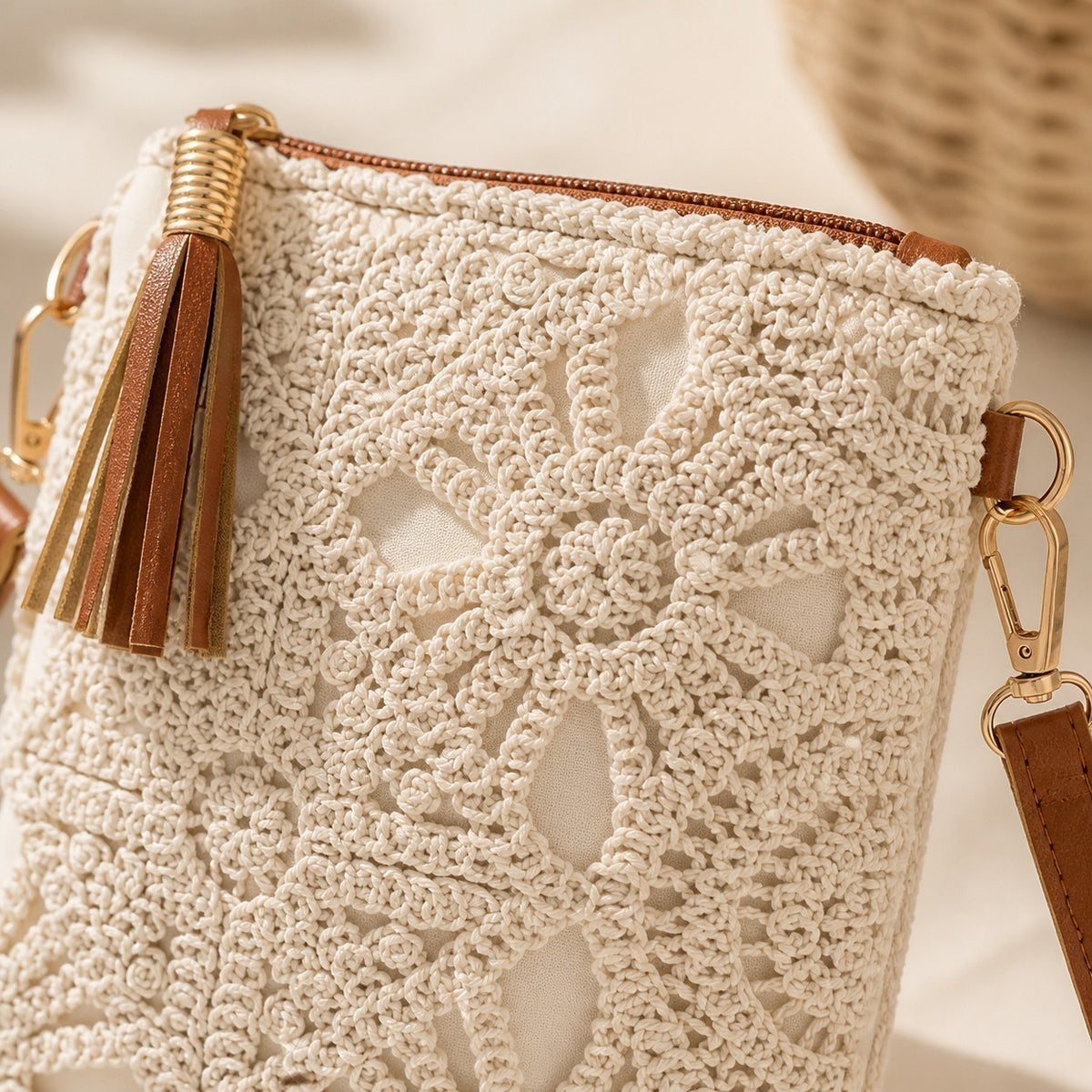 Crochet Floral Crossbody Bag