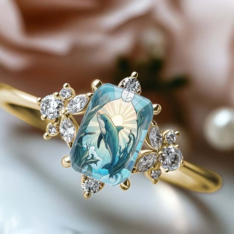 Dolphin Ocean Scene Ring