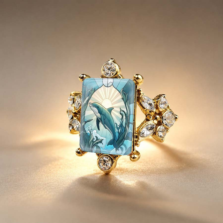 Dolphin Ocean Scene Ring