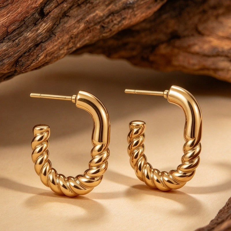Twisted Rope C-Shaped Hoop Earrings