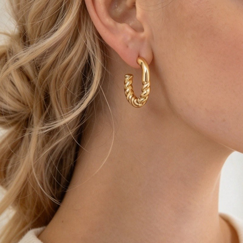 Twisted Rope C-Shaped Hoop Earrings