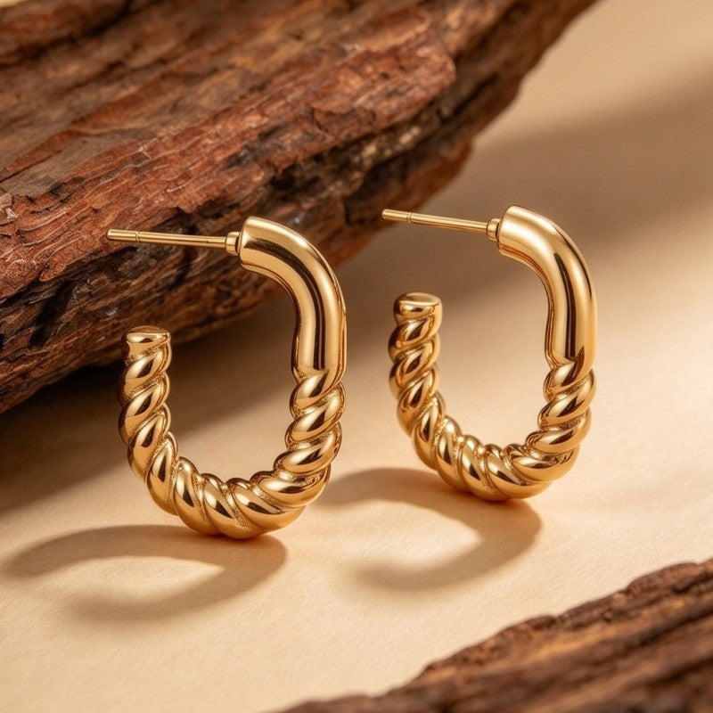Twisted Rope C-Shaped Hoop Earrings