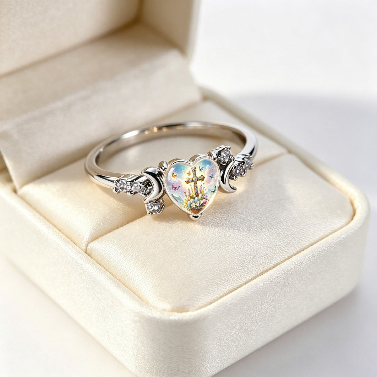 Easter Cross Heart Ring
