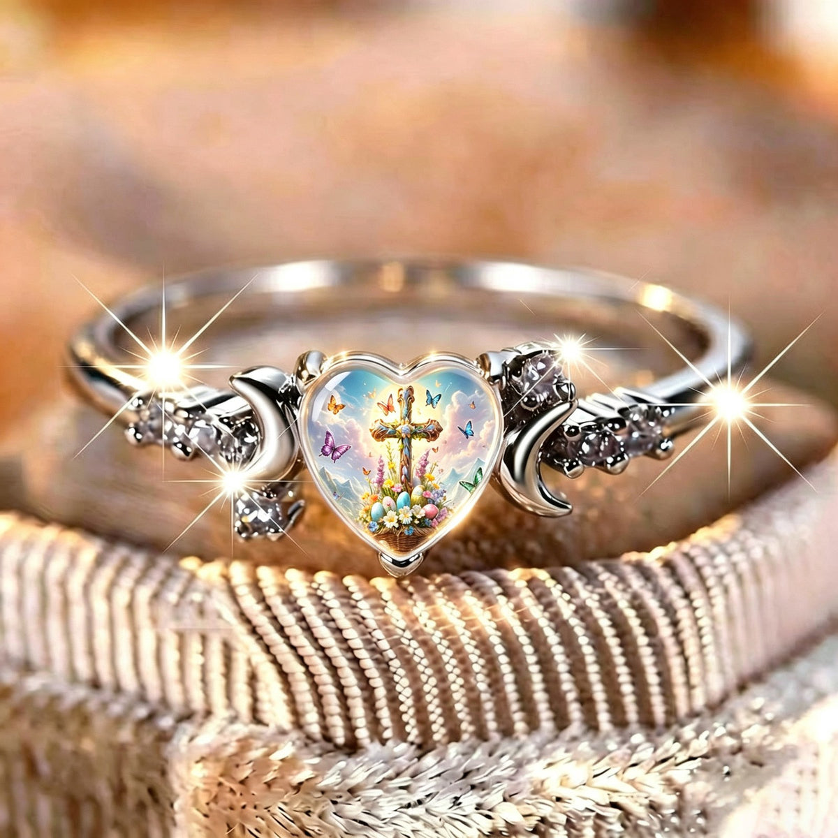 Easter Cross Heart Ring
