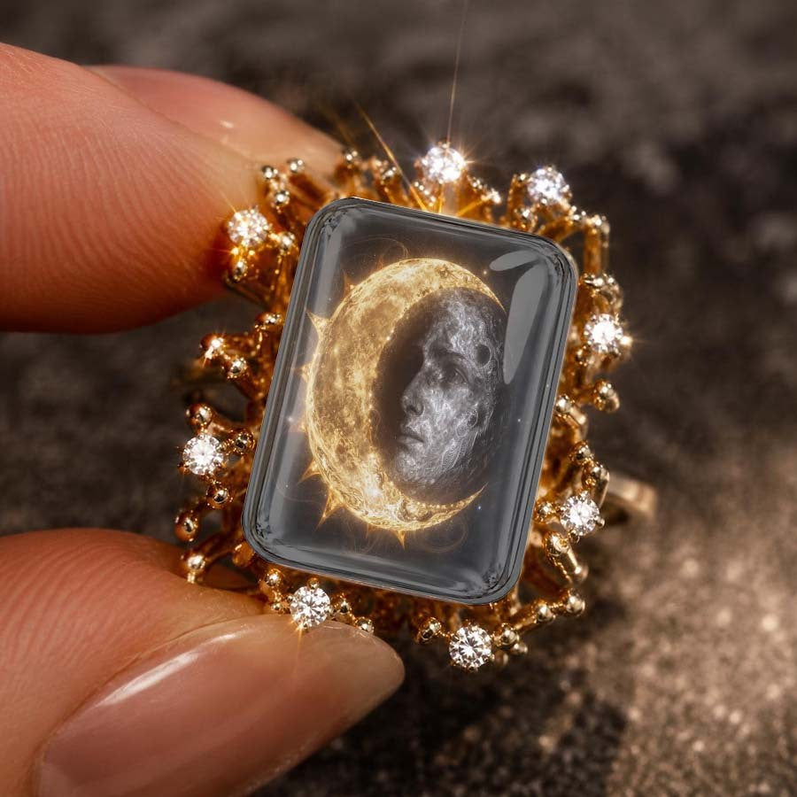 Crescent Moon Face Square Ring