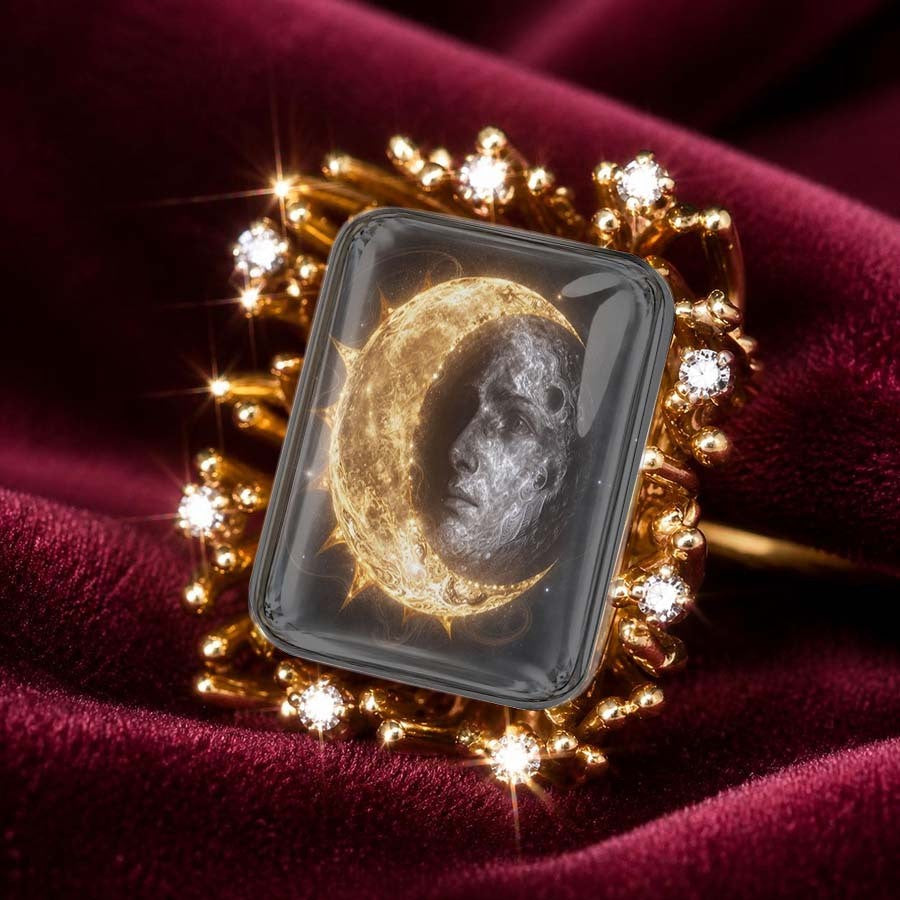 Crescent Moon Face Square Ring