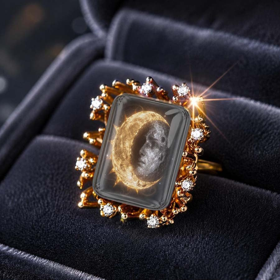 Crescent Moon Face Square Ring