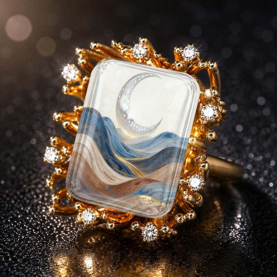 Crescent Moon Square Ring