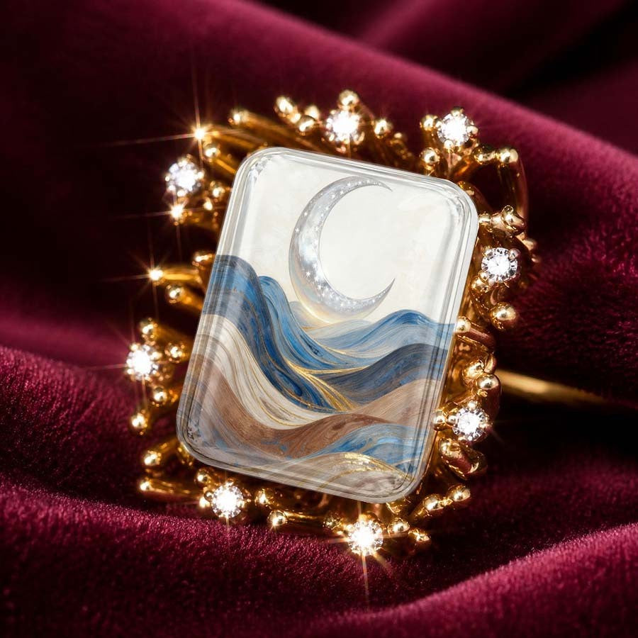 Crescent Moon Square Ring