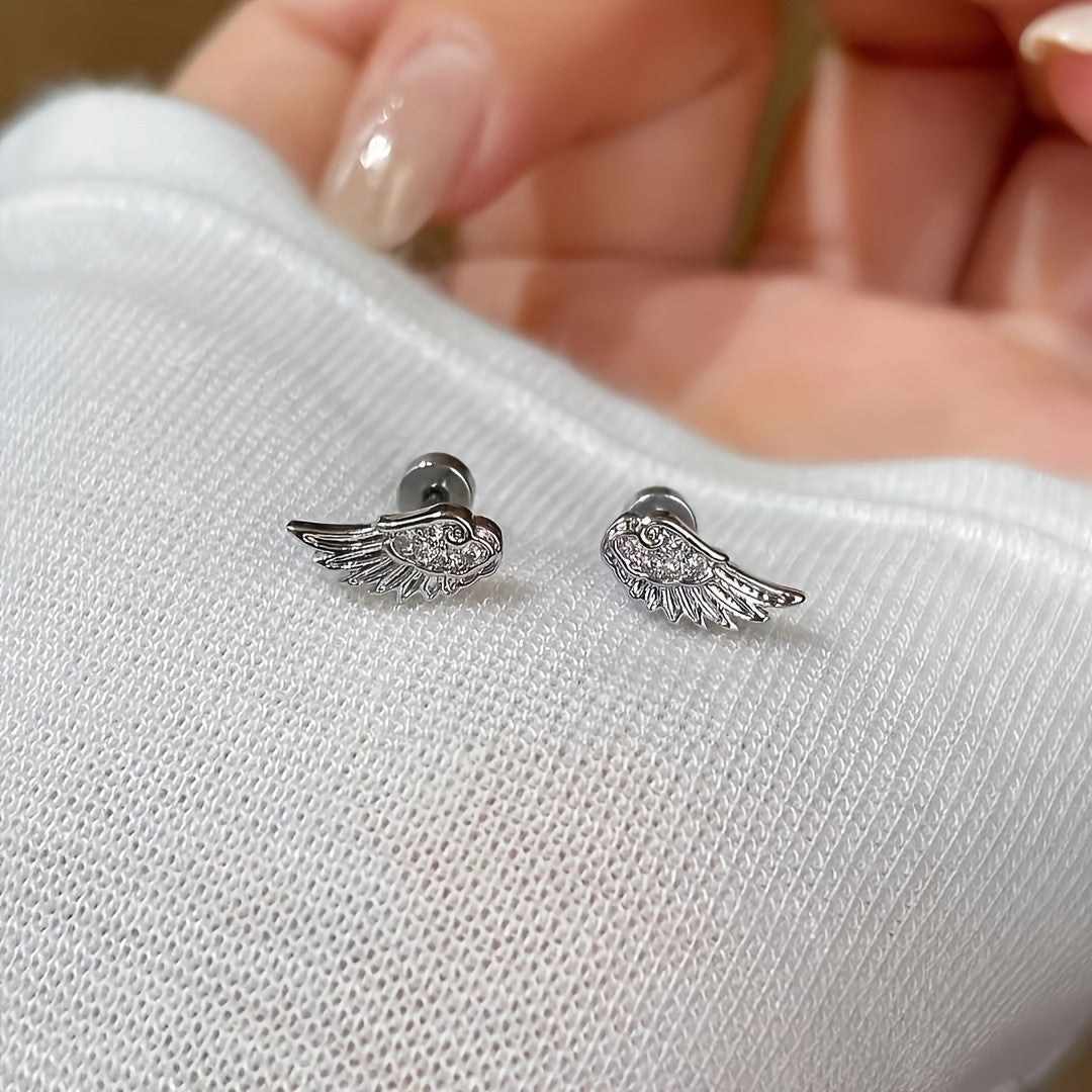Black Heart & Wing Stud Earring Set