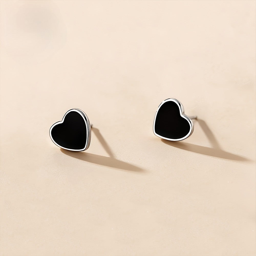 Black Heart & Wing Stud Earring Set
