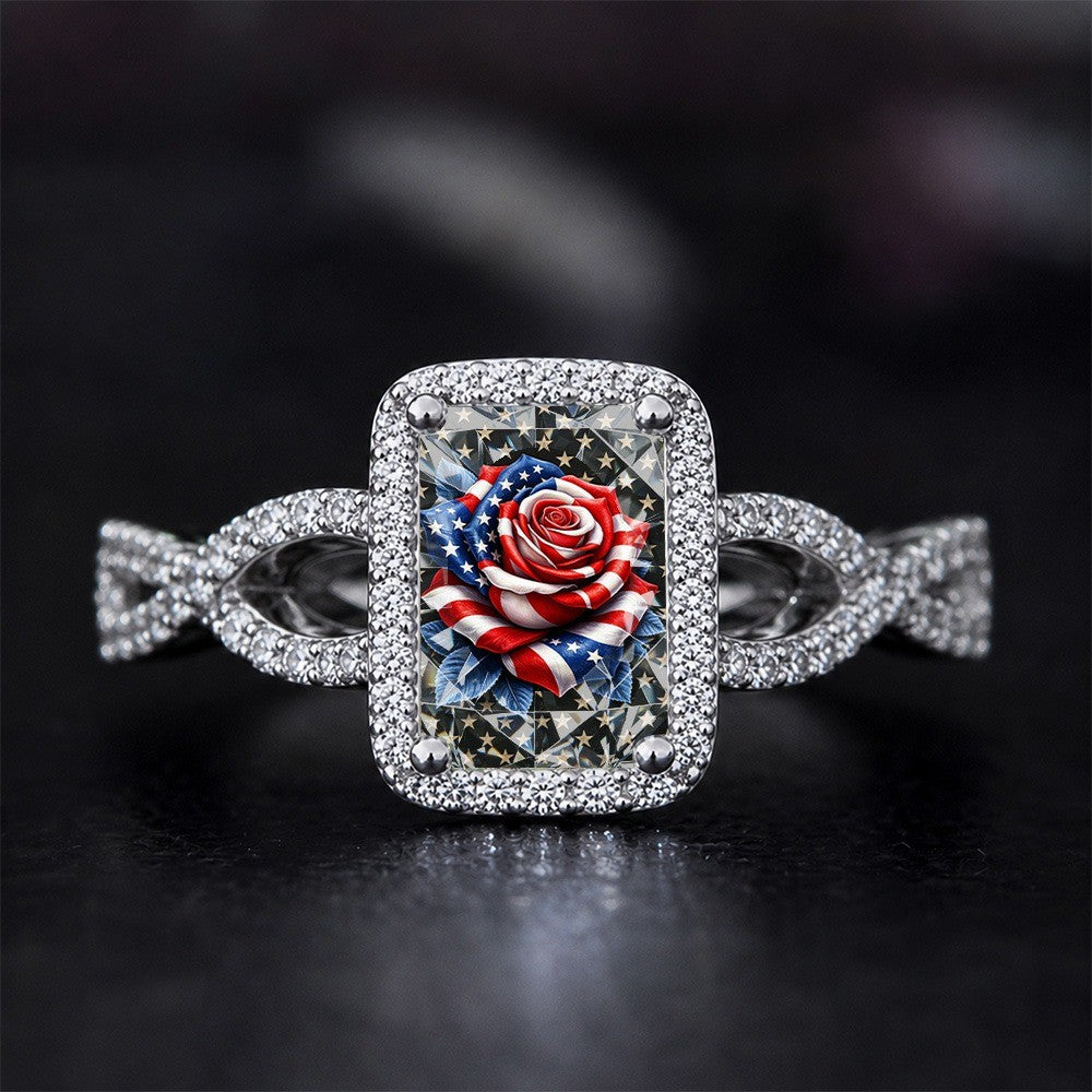 American Flag Rose Square Ring