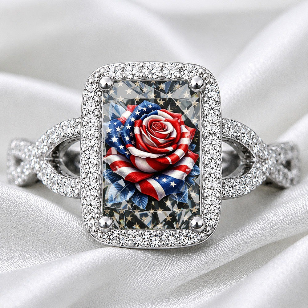 American Flag Rose Square Ring
