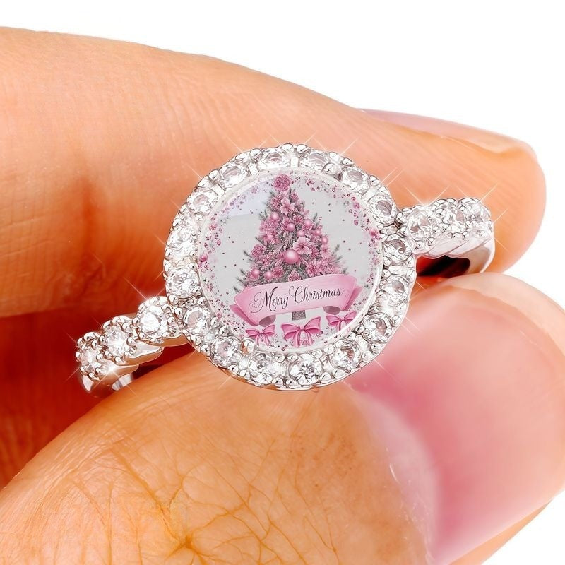 Pink Tree Crystal Halo Ring