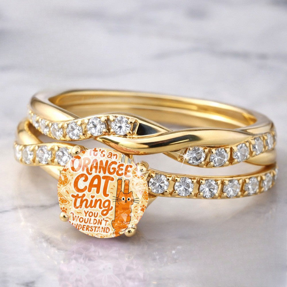 Orange Cat Glass Dome Ring
