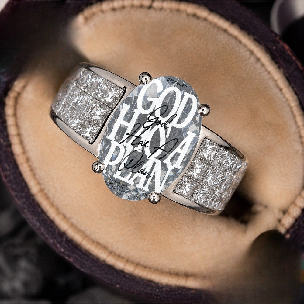 God Has A Plan Oval Crystal Ring