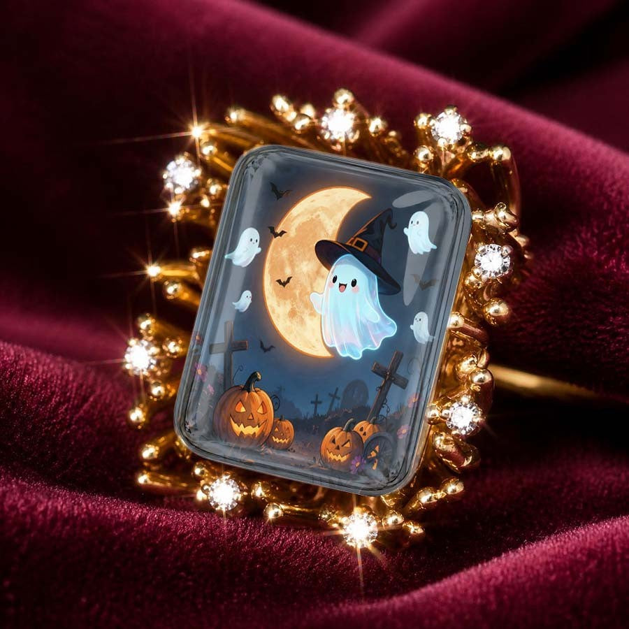 Halloween Ghost & Pumpkin Square Ring