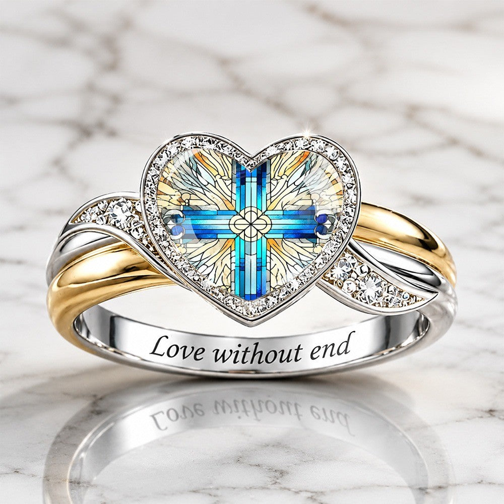 Stained Glass Heart Cross Ring