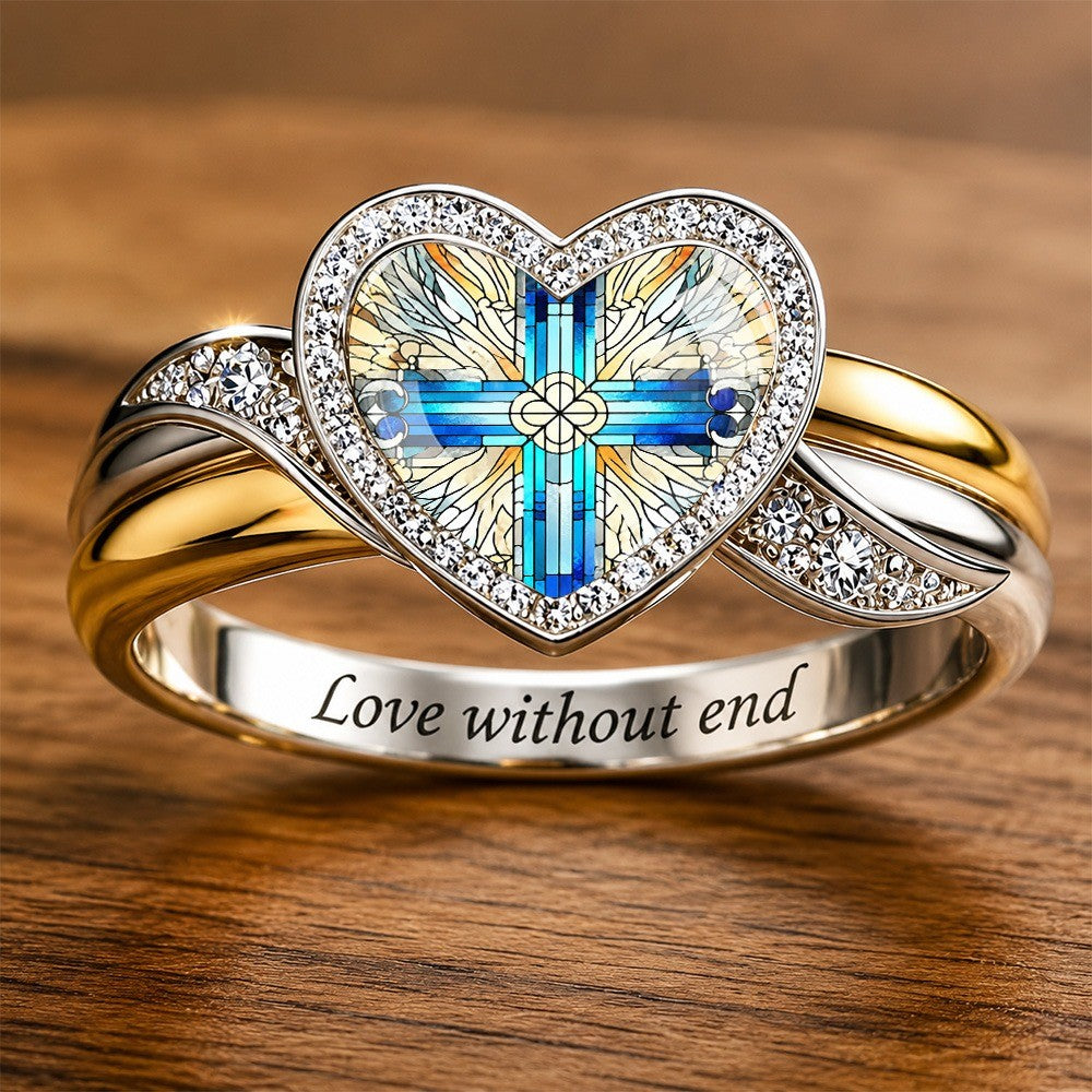 Stained Glass Heart Cross Ring