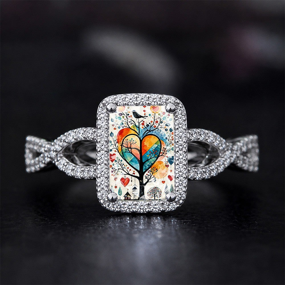 Colorful Heart Tree Square Ring