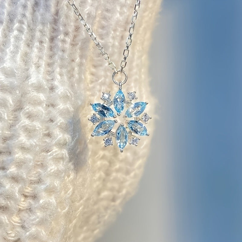 Blue Crystal Snowflake Necklace & Earring Set
