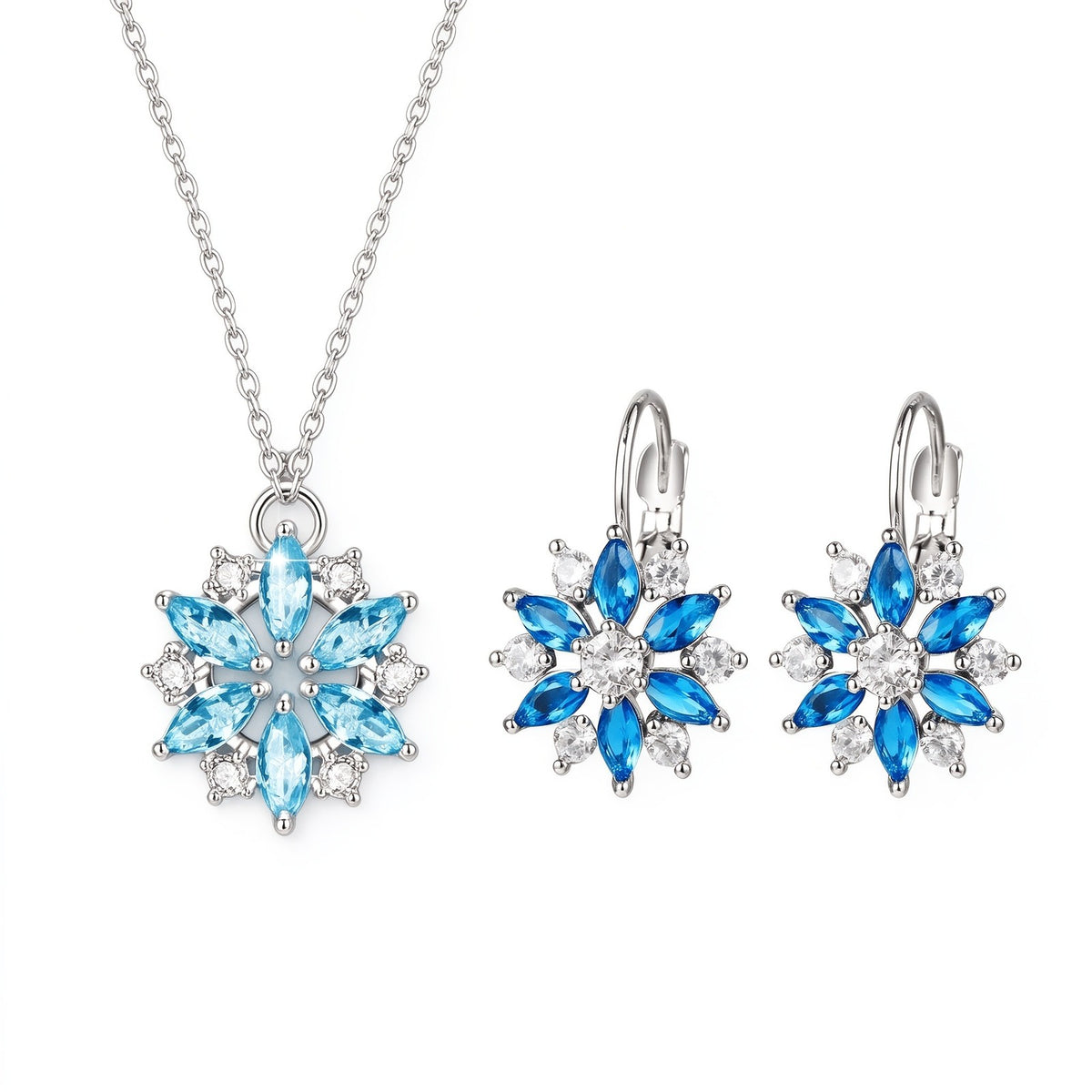 Blue Crystal Snowflake Necklace & Earring Set