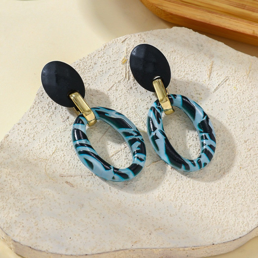 Blue Leopard Oval Drop Earrings