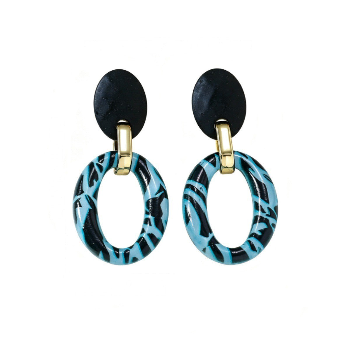 Blue Leopard Oval Drop Earrings
