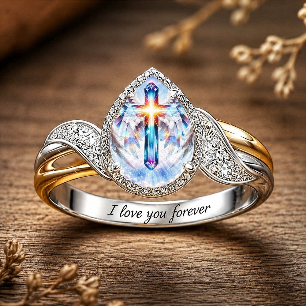 Glowing Cross Angel Ring