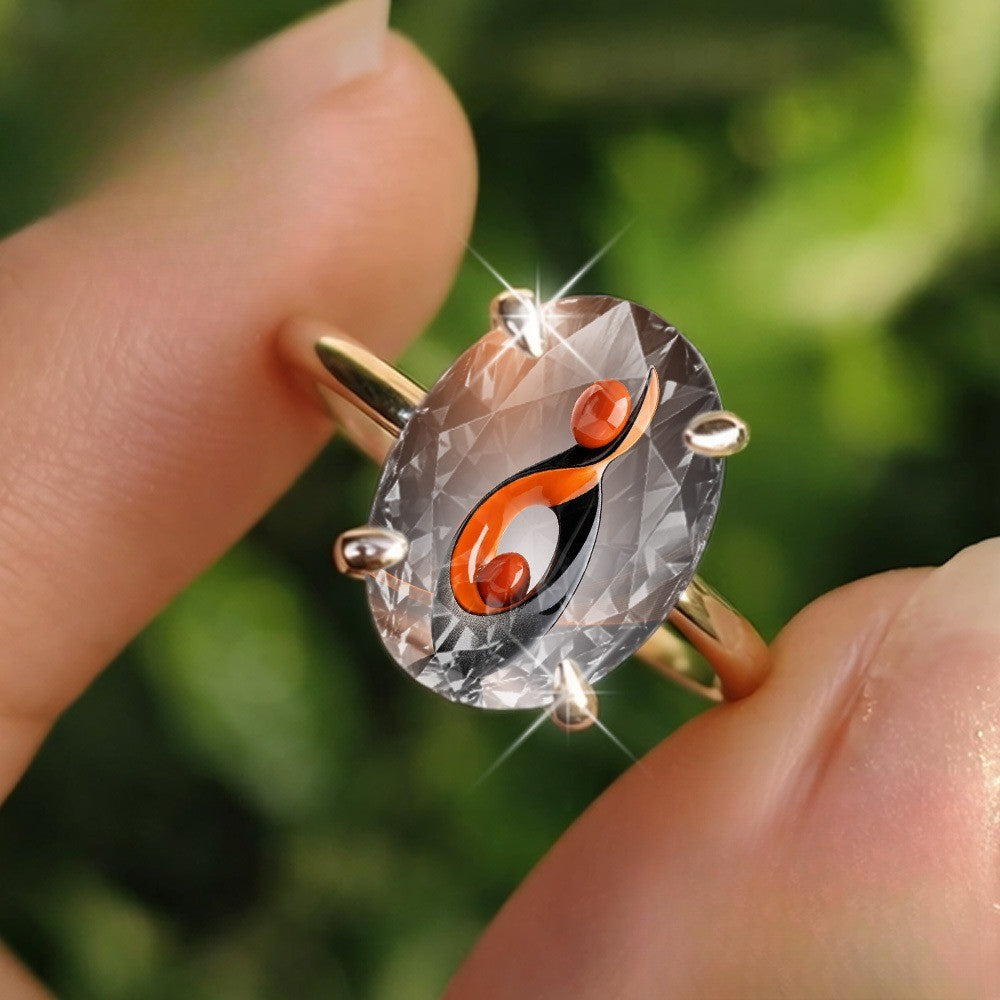 Orange & Black Oval Statement Ring