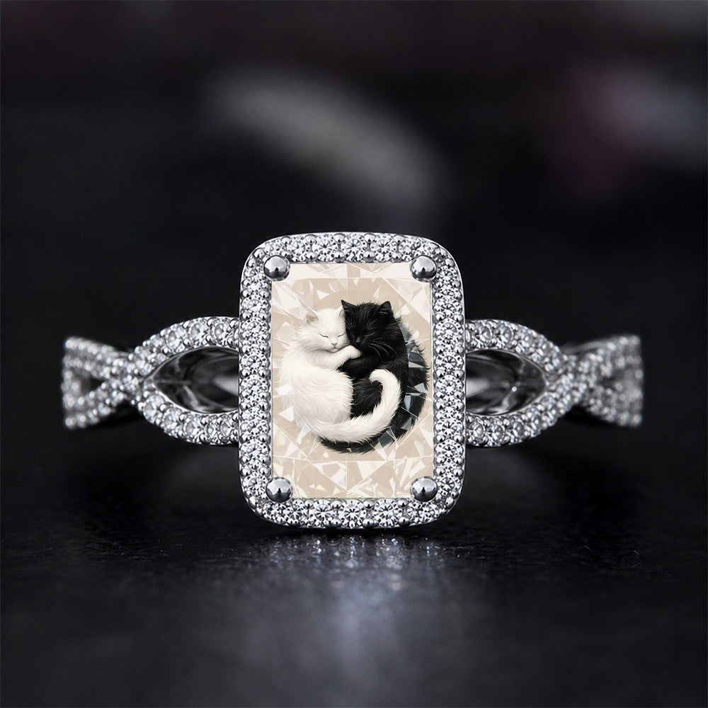 Black and White Cat Square Ring