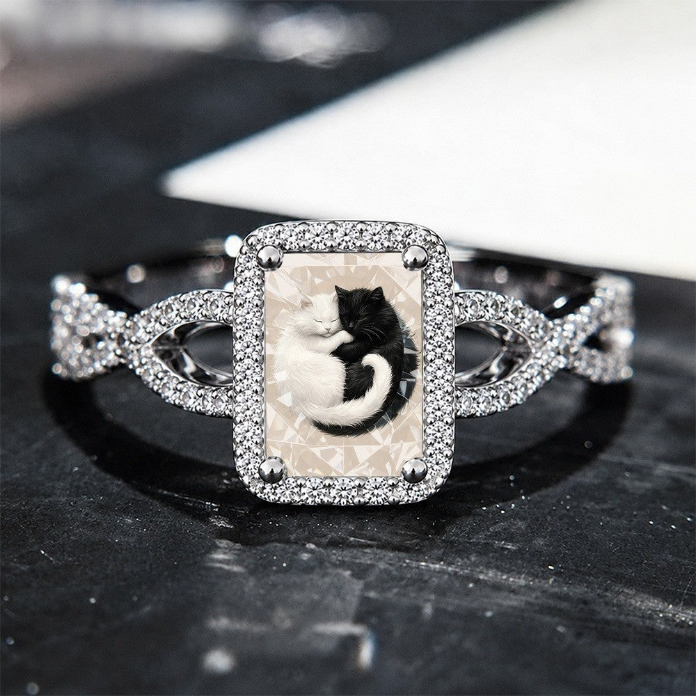 Black and White Cat Square Ring
