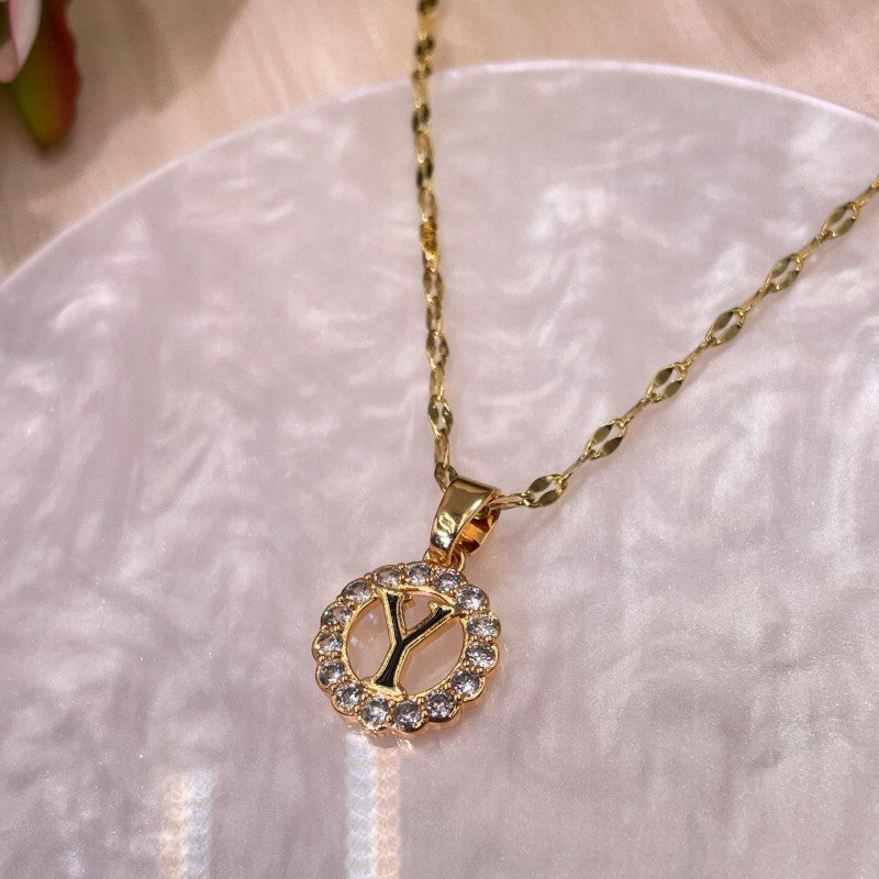 Crystal Halo Initial Pendant Necklace