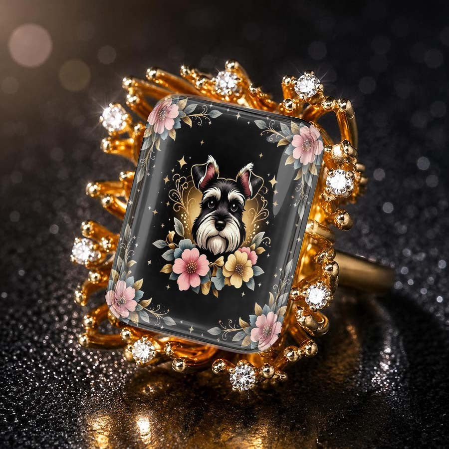 Schnauzer Floral Square Ring