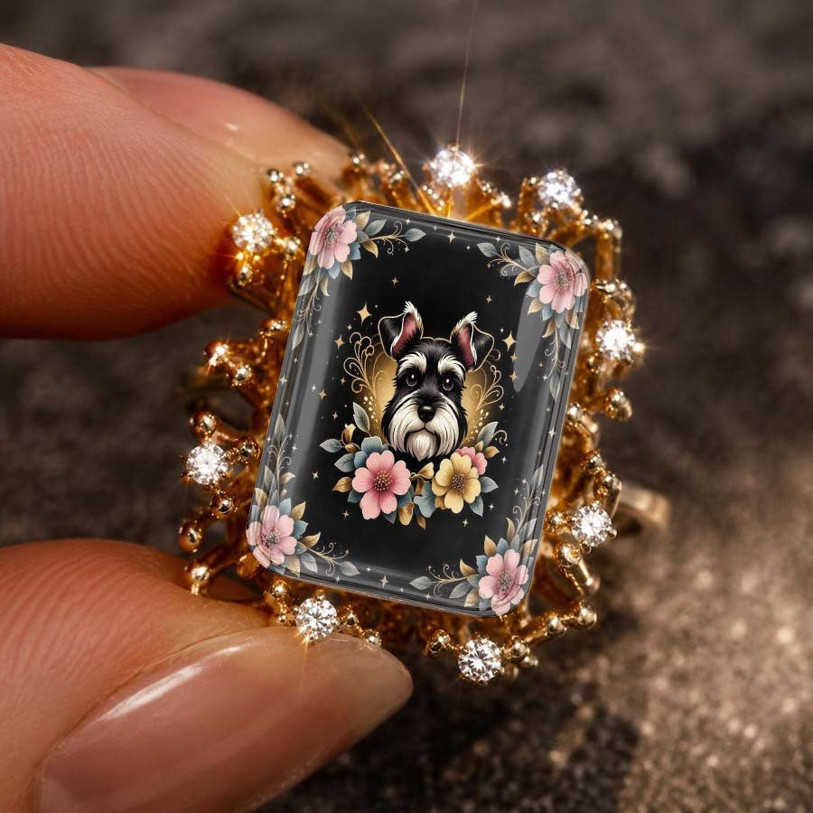 Schnauzer Floral Square Ring