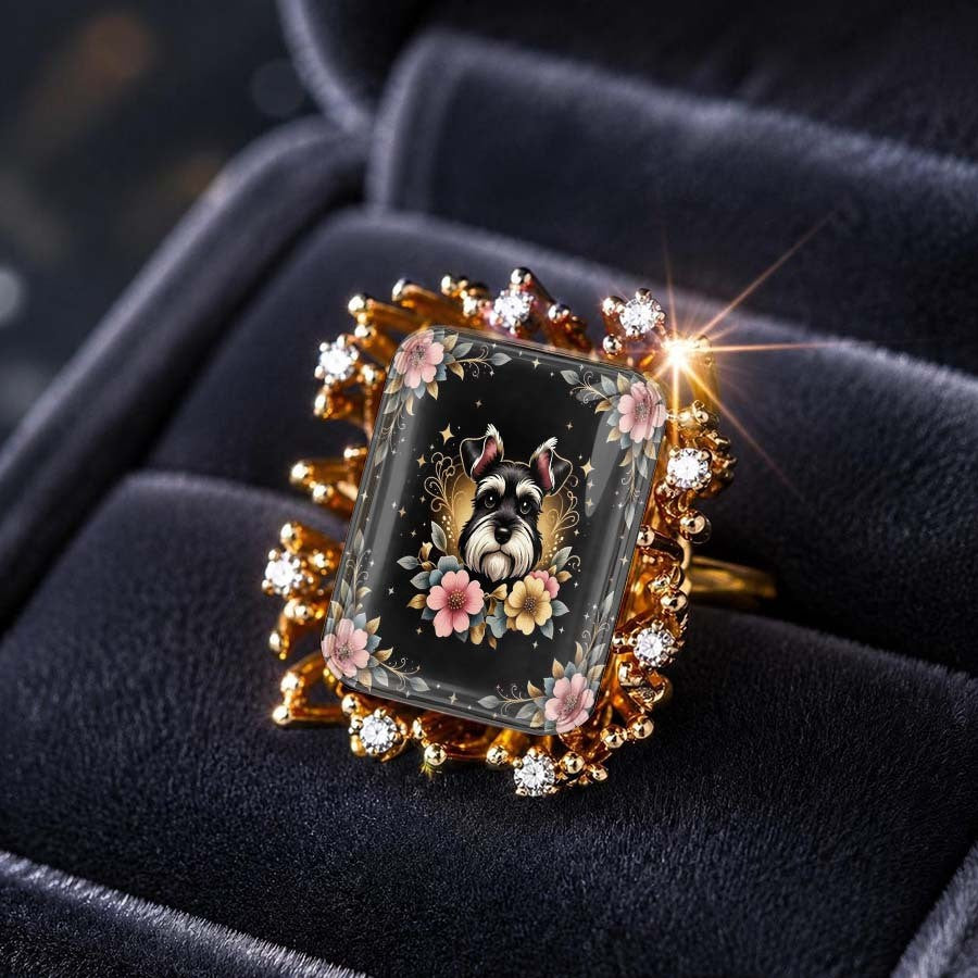 Schnauzer Floral Square Ring