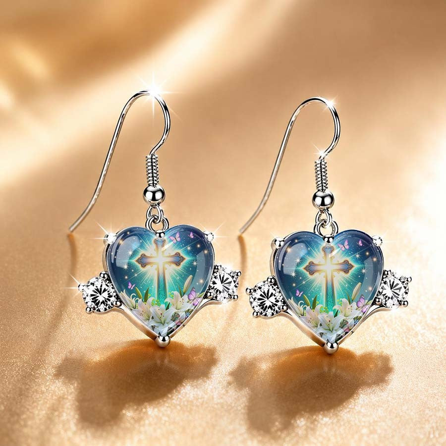 Luminous Cross Heart Drop Earrings
